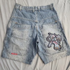 Vintage Jnco Jean Shorts Size 36 Tiger Embroidered Jaguar Skater Y2k Baggy