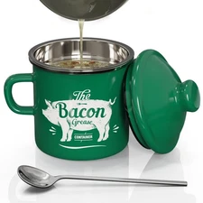 PGYARD Mini Bacon Grease Container With Strainer - 15OZ Enamel Grease Saver, ...