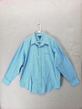 Croft  Barrow Shirt Men 17.5 Blue Check Button Up Classic Fit Broadcloth Pocket