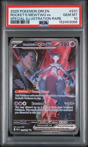 2025 POKEMON DRI SPECIAL ILLUSTRATION RARE #231 TEAM ROCKET'S MEWTWO EX PSA 10