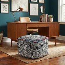 18" Square Pouf Ottoman Cover Flower Mandala Footstool Case