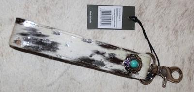 Myra Bag #10833B Key Fob 1x6.5'' Silver Foil Hairon~Turquoise Concho~Swivel Clasp