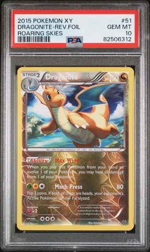 Pokémon Dragonite 51/108 Roaring Skies Reverse Holo Rare PSA 10 English 2015