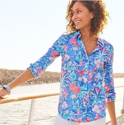 Talbots Ratti Cotton Tropical Fruit Lychee pineapple button down shirt Medium