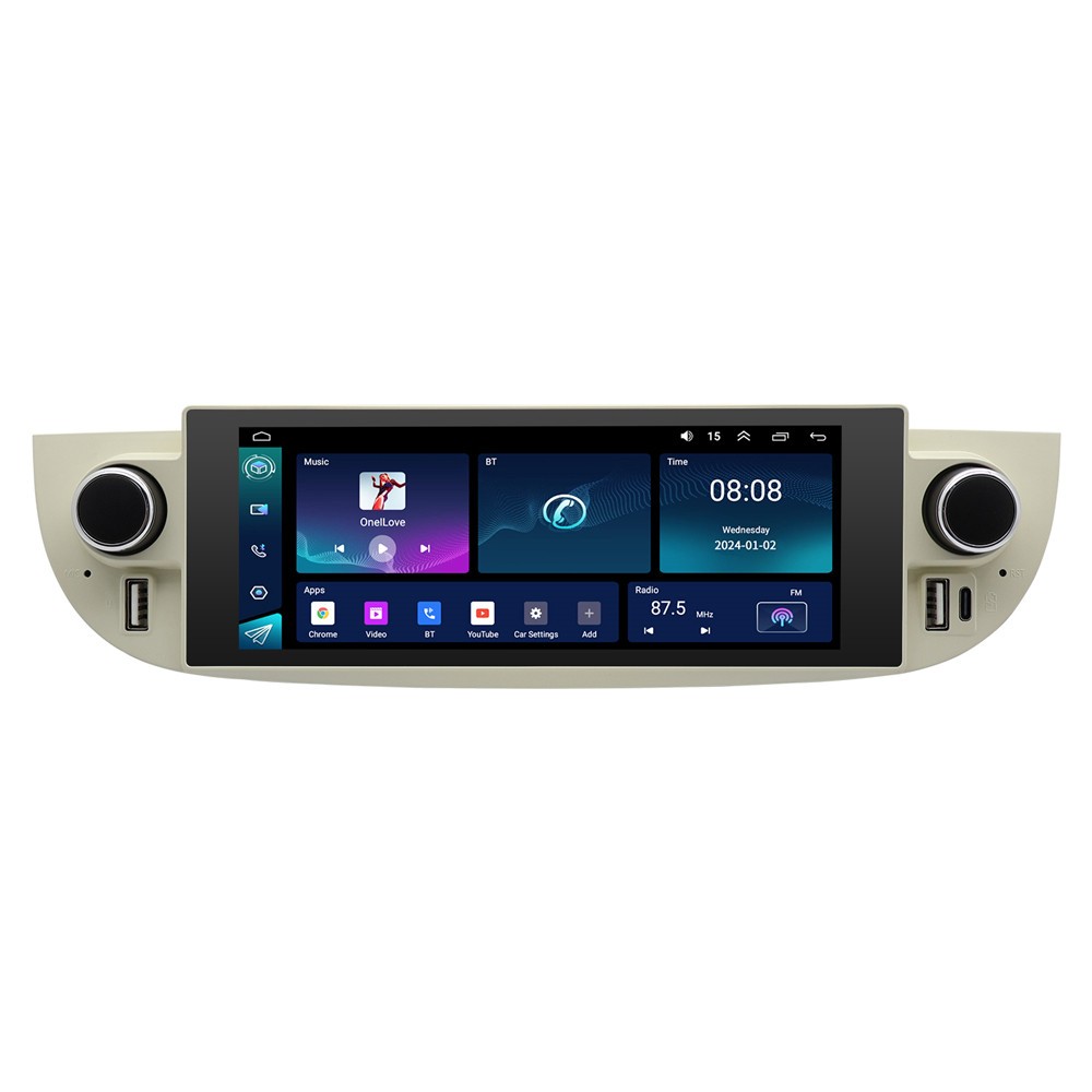 1 Din Stereo Car Radio Android 14 GPS Navigation Wifi Fit For Fiat 500 2007-2015