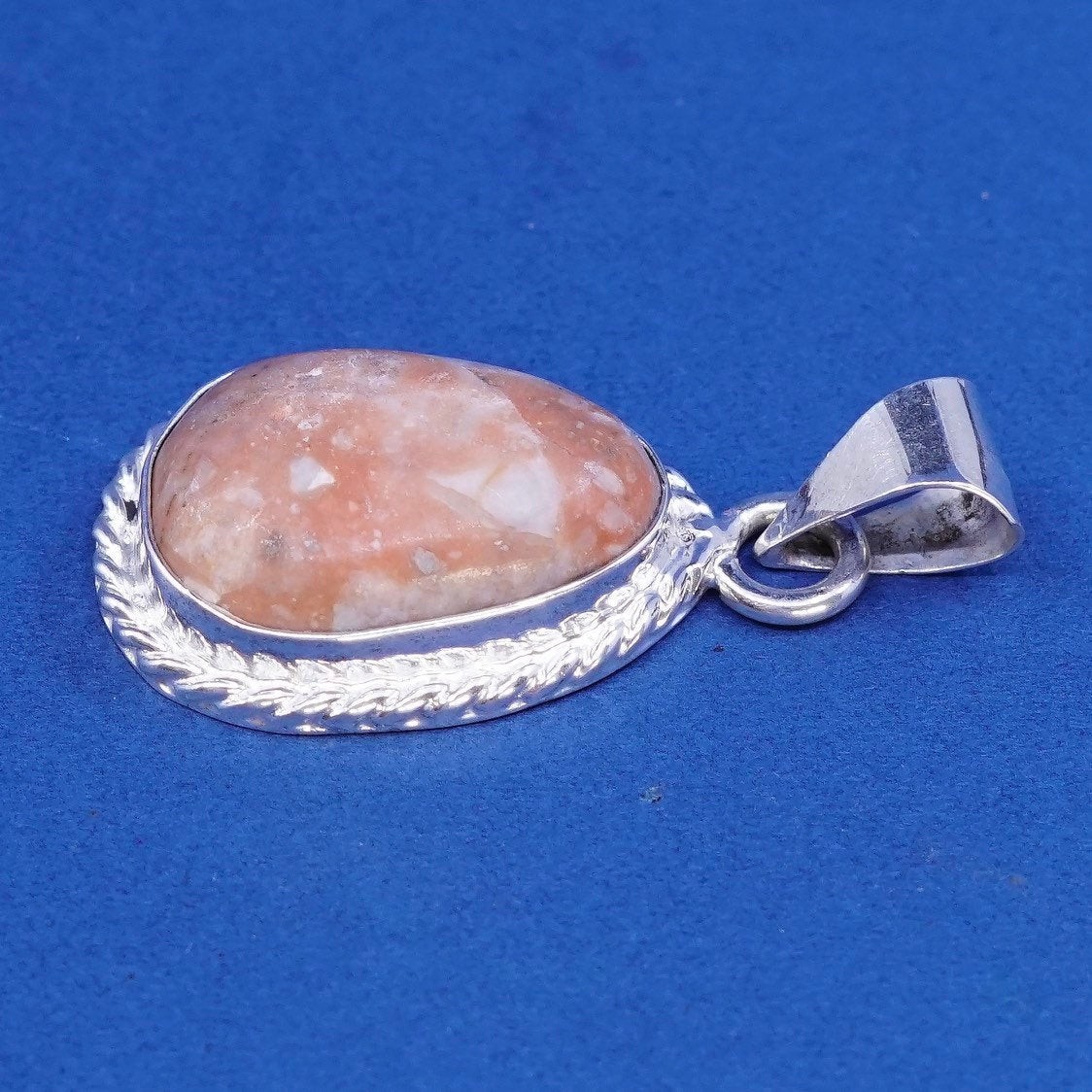 vtg Sterling silver handmade pendant, 925 pendant w/ agate View 5