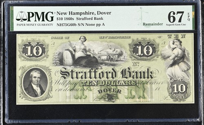 #ad #ad 1860#x27;s Dover NH The The Strafford Bank $10 Note PMG 67 EPQ $525.00