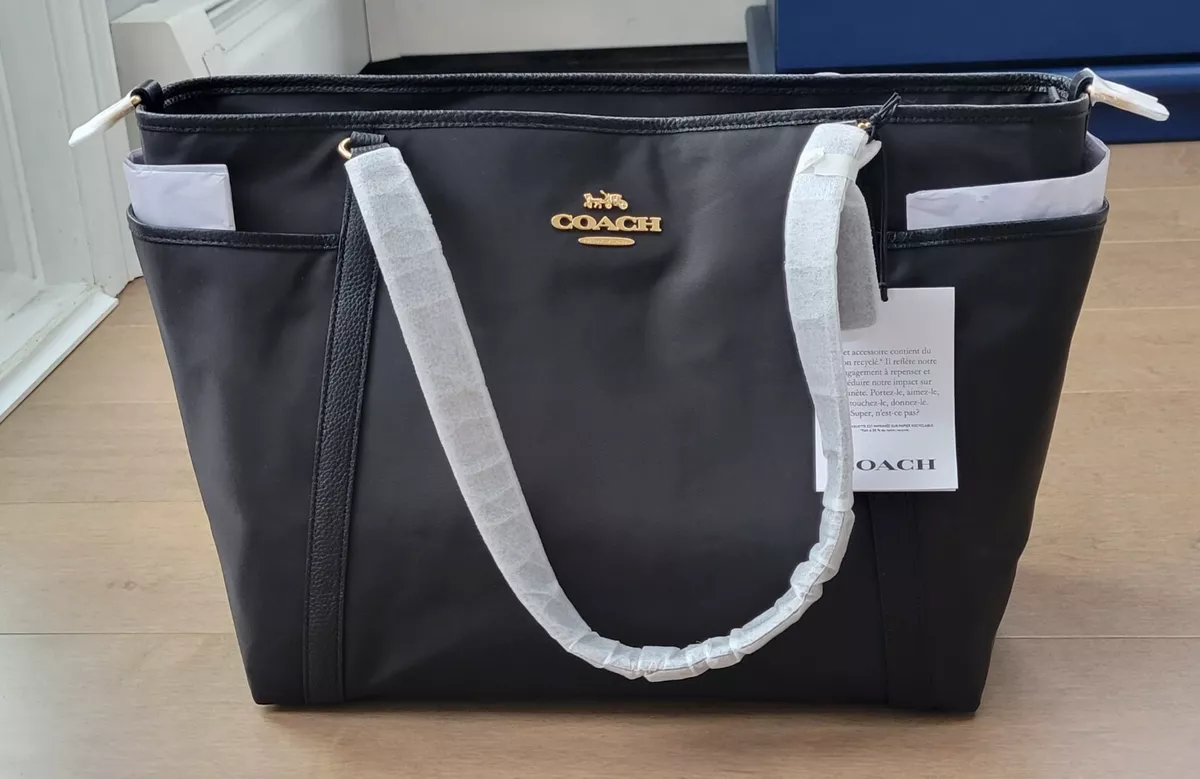 NWT COACH Black Smooth Nylon Leather Baby Diaper Bag Changing Pad Tote C4072