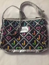 Justice Girls Signature Logo J Heart Faux Leather Handbag Purse Zip Up.