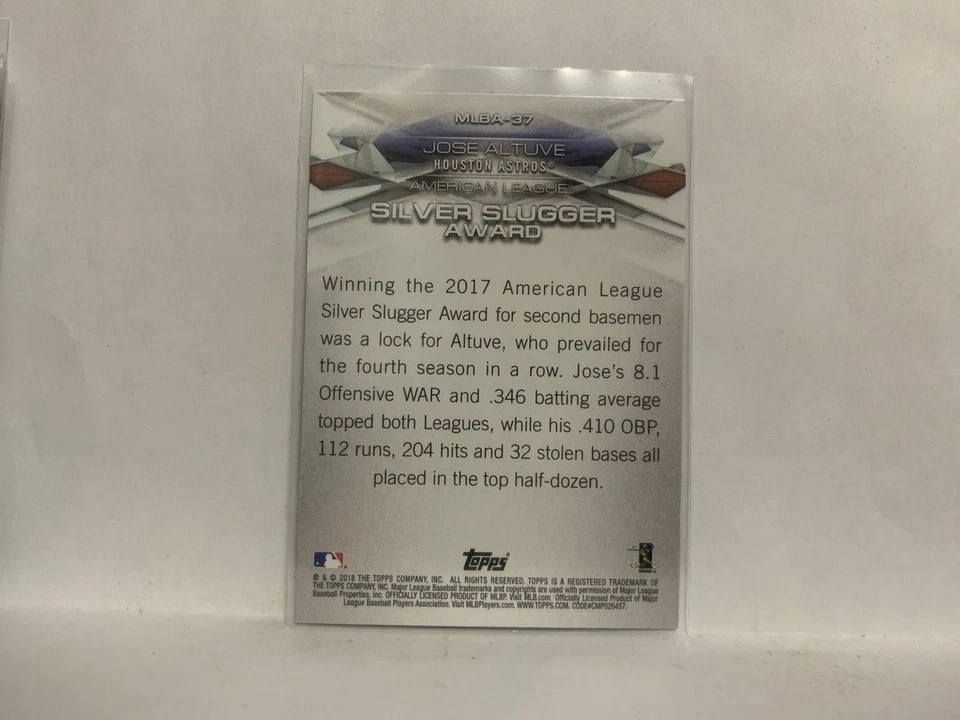 MLBA-37 Jose Altuve AL Silver Slugger Award Houston Astros 2018 Topps Series 1 B - Image 2 of 2