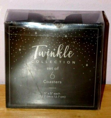 Black Mate / Glitter coasters set of 6 by Twinkle Collection 5''x5''