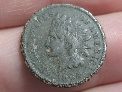 1864 L Indian Head Cent Penny, With L, Pointed Bust, VF/XF Details, L Visible!