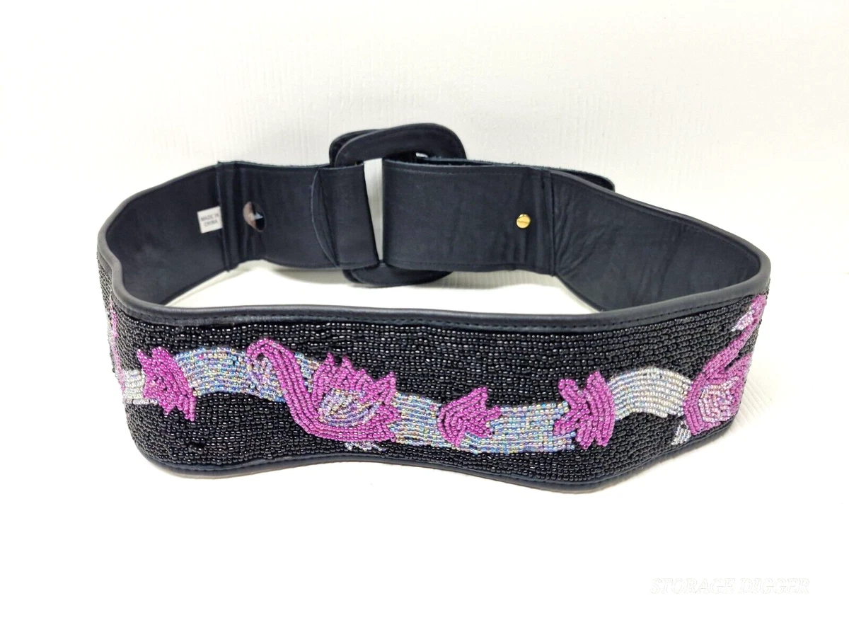 Beaded Black Floral Belts for Women for sale | eBay display picture 2