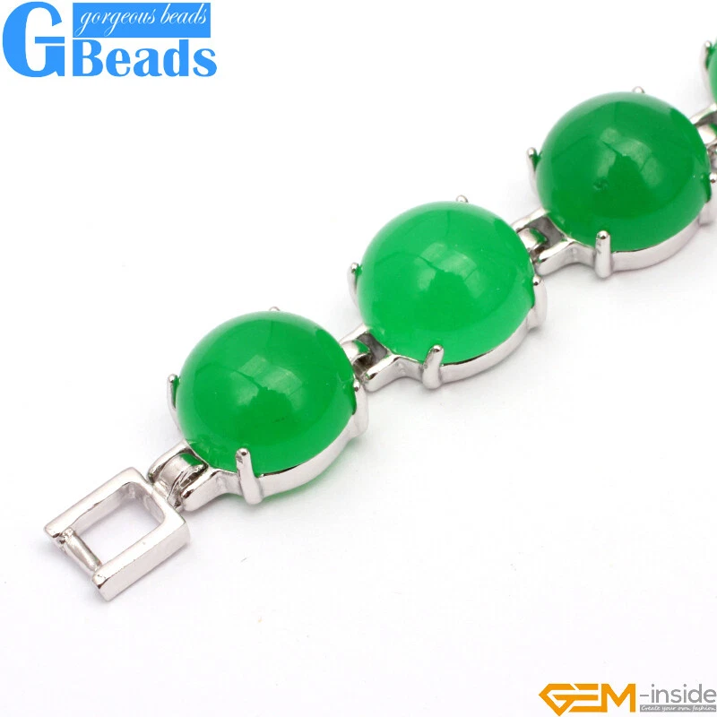 Brazalete Verde Jade Cuentas Mujer Tenis Eslabón Plata Tibetana 7" Joyería Foto 2 de 4