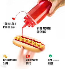 Condiment Squeeze Bottles for Sauces Liquids - 12 OZ Kitchen Squirt Bottles f...