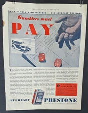 1931 Print Ad Prestone Eveready Anti-Freeze Gamblers Must Pay
