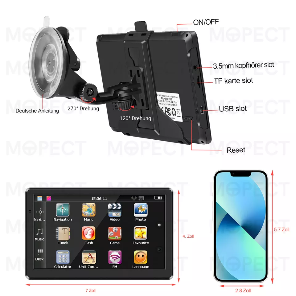 MOPECT 7 Zoll LKW PKW GPS Navigationsgerät Navi Lebenslange Kartenaktualisierung - Bild 2 von 4