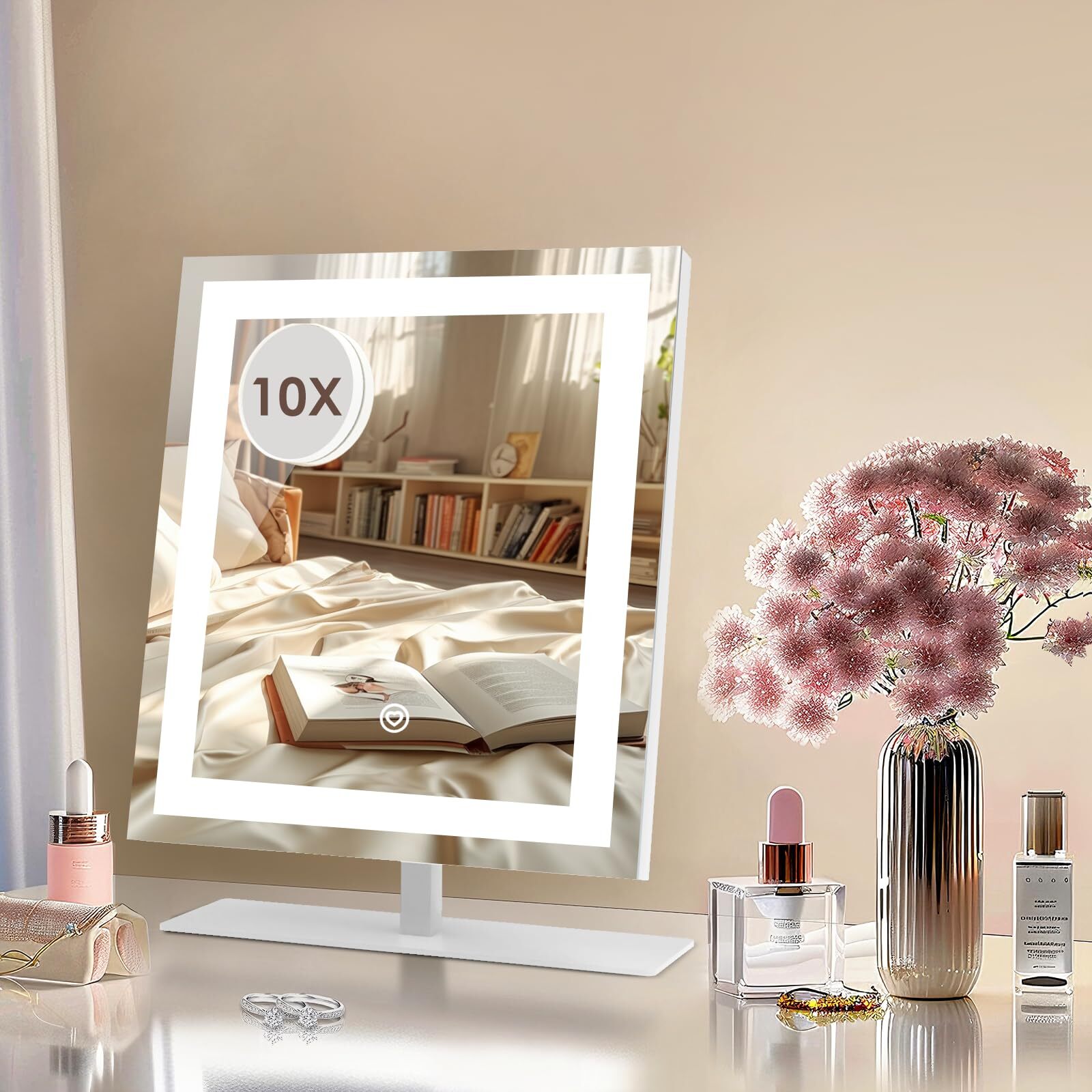 12in LED Makeup Mirror with 10X Magnification and Touch Controls