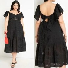 New! Eloquii Eyelet Dress With Sheer Detail black , size 28