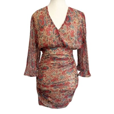 BASH AMELIA FLORAL METALLIC RUCHED PARTY DRESS - XS (0)