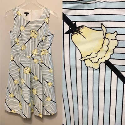 TALBOTS Dress 4P Stretch Cotton Tulip Floral Stripe Fit Flare Knee Pleated
