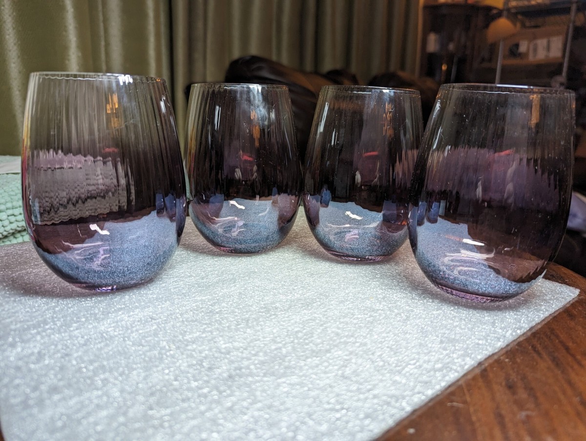 Spode Kingsley Plum Purple Ombre Stemless Wine Glasses, Set of