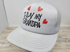 Vintage "I LUV MY GRANDPA" Trucker Hat Made In USA Gray MMB Headwear Hearts