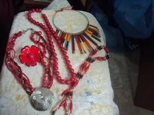 lot vintage necklaces red sexy tribal hot jewelry flower pin funky  