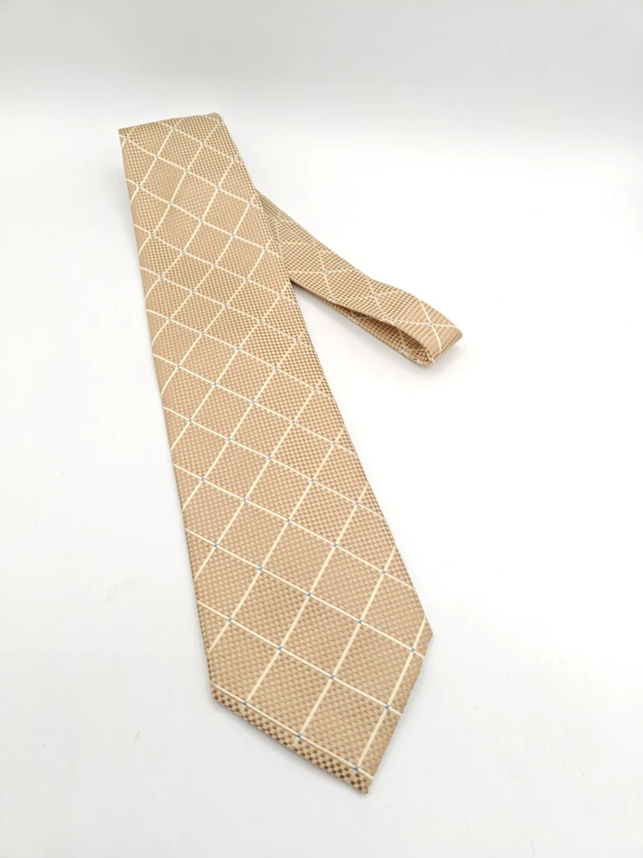 🇺🇲 Henry Jacobson Mens Gold Window Pane Silk Tie 56x3 7/8 - Image 4 of 4