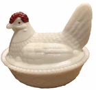 Vintage Westmoreland Milk Glass Chicken Rooster Hen On Nest Covered Candy Dish
