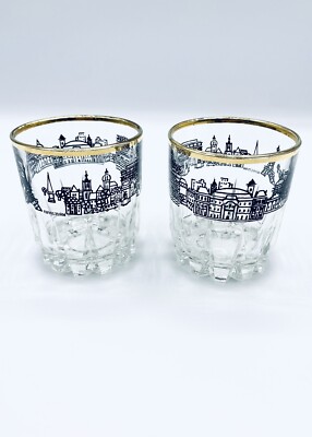 2 Stück Gläser Glas Vintage Paris Eiffelturm Art Deco Stil Goldrand
