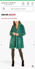 Yumi Snakeskin Print Faux Fur Coat Green