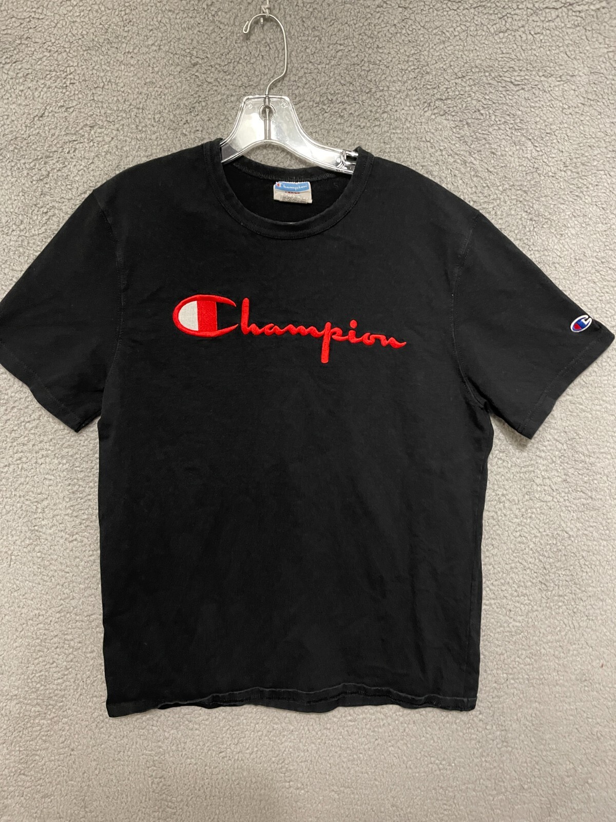 Vintage Champion Shirt Mens Size Large Black Spellout Tee 90s Y2k T-shirt Adult