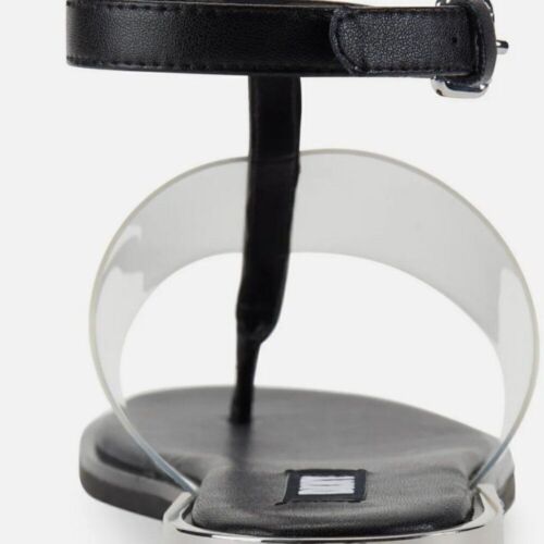 DKNY Ava Leather Ankle Strap Thong Sandals Women's Size 6 Black NWT Vinyl - Picture 2 of 7