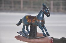 Vintage Wind Up Fine Blue Jumping/Running Horse Litho Tin Toy , Japan