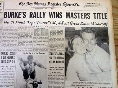 1956 newspapers JACK BURKE JR wins MASTERS GOLF TOURNAMENT- KEN