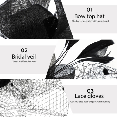 Elegant Black Bridal Fascinator Hat Wedding Veil Mesh Lace 