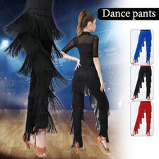 Women's Tassel Latin Dance Pants Fringed Trousers Ladies Dancing Long Pants