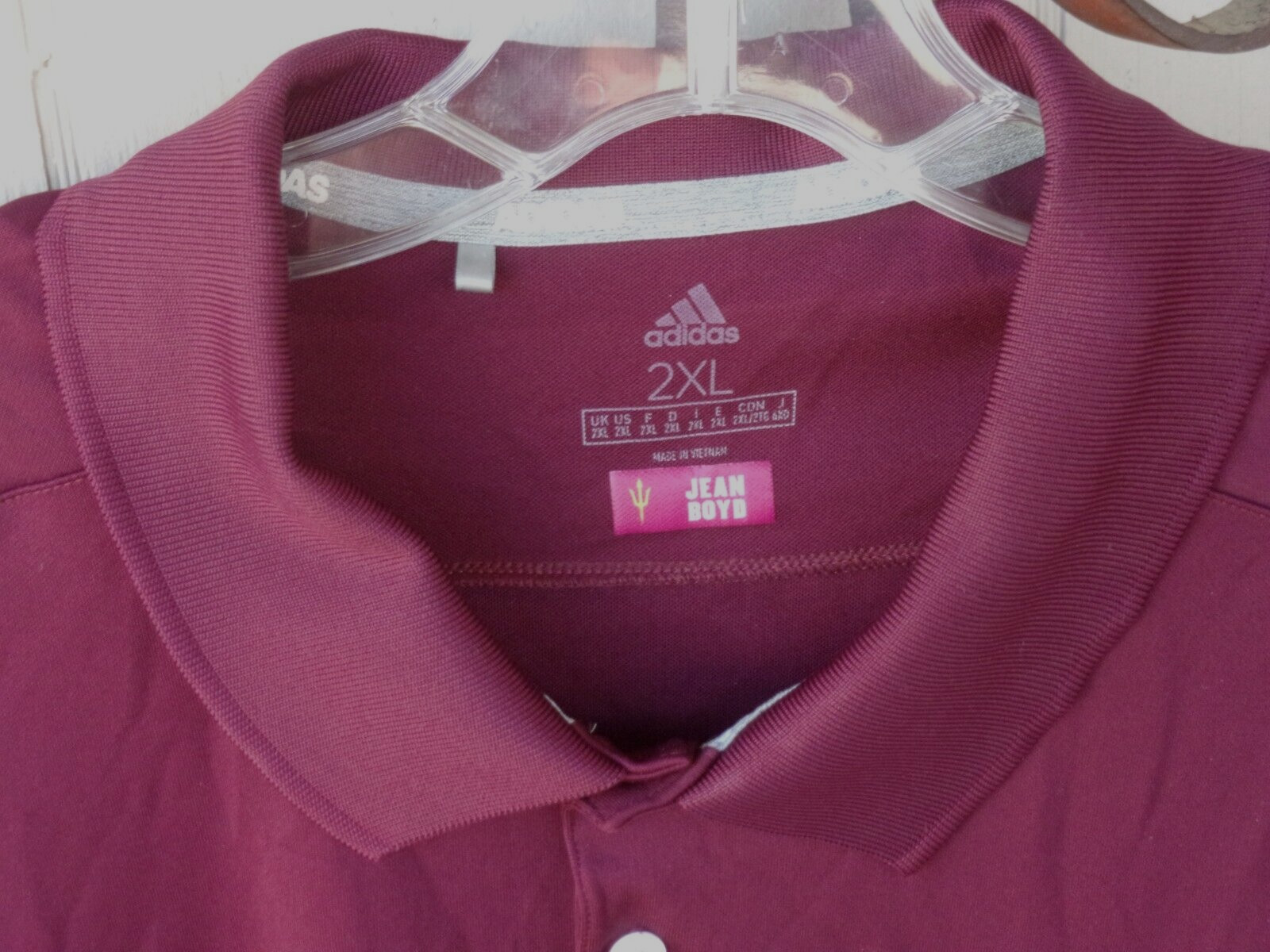 ADIDAS GOLF POLO ARIZONA STATE ASU EMBROIDERED FORK LOGO SIZE 2XL JEAN BOYD EUC