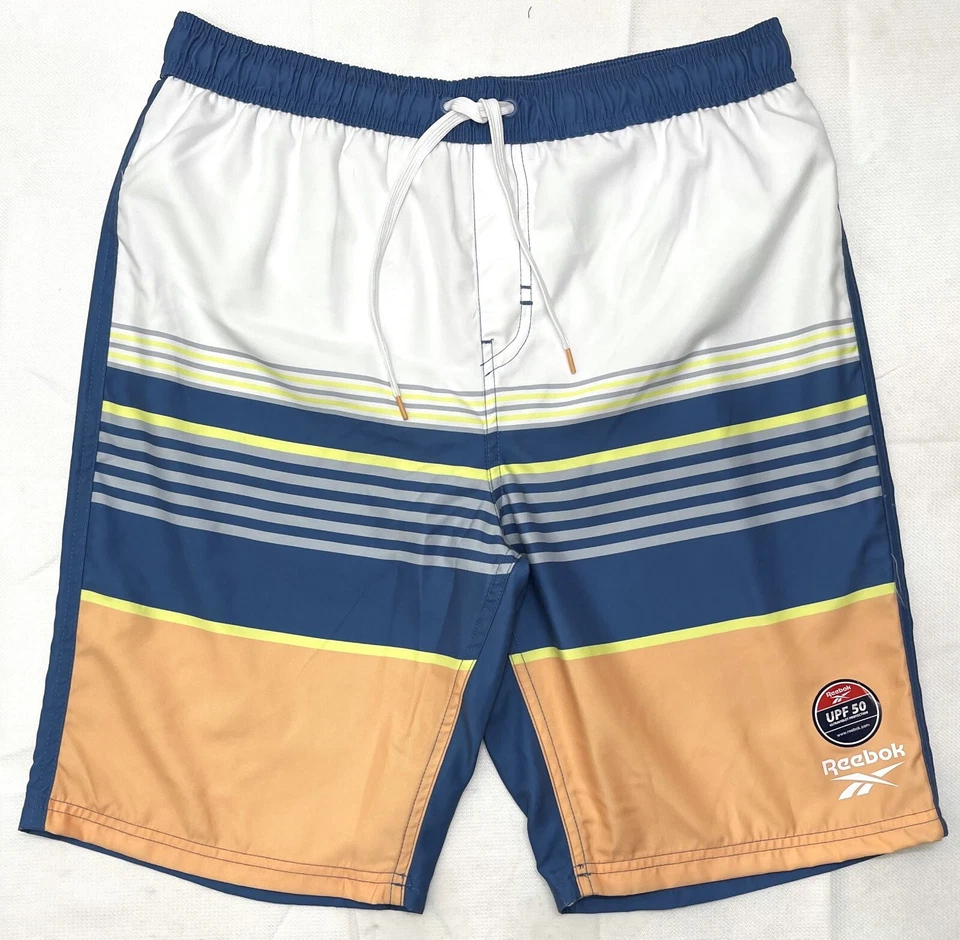 Reebok Boys XL (18/20) lined Swim Trunk beach Shorts Blue orange white green - Image 3 of 4