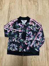 Adidas Flower Track Jacket Girls Full Zip 3 Stripes Junior M 10/12