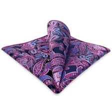 SHLAXWING Paisley Blue Pink Silk Pocket Square Mens Hankies Hanky