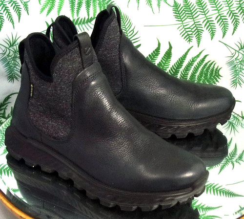 ECCO EXOSTRIKE GTX BLACK LEATHER ANKLE BOOTS WATERPROOF SHOES US WOMENS SZ 6
