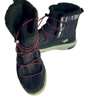 Ryka Alyssa Women's Black Suede Plaid Winter Snow Boots  US 9M