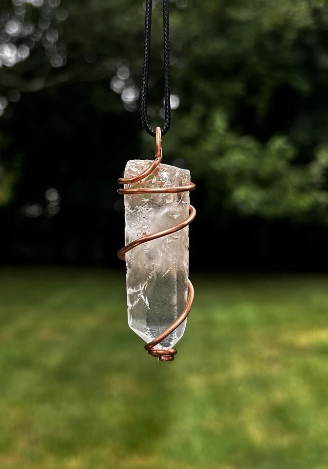 Quartz Crystal Point Elestial Copper Necklace Record Keeper Reiki Lemurian Baby - Image 2 of 2