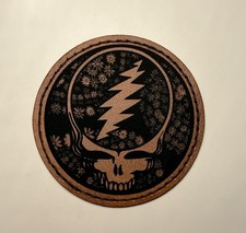 Grateful Dead Classic Steal Your Face Flowers Iron on Leather Patch 2.5&rdquo; Custom