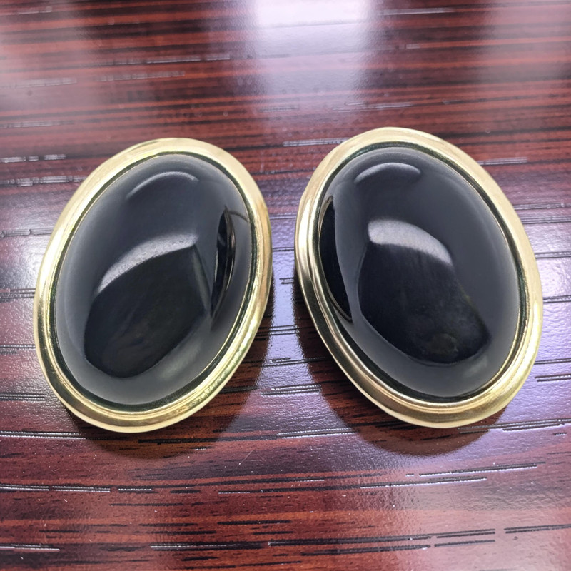 ESTATE SOLID 14K YELLOW GOLD BLACK ONYX STUD EARRINGS #7894