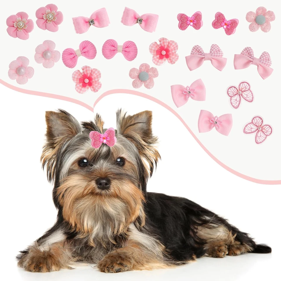 20Pcs Light Pink Small Dog Hair Bows Cute Puppy Dog Bowknot Hair Bow Bulk with R - Image 4 of 4
