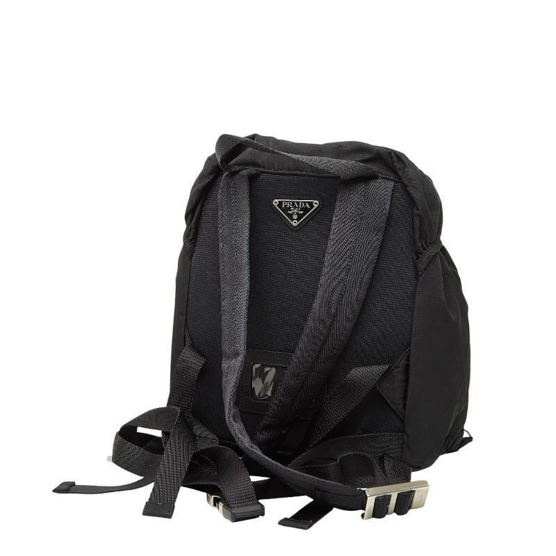 PRADA Triangle Logo Plate Mini Backpack Black Nylon Women s Used from japan thumbnail 2