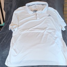 adidas White Polo Shirt XL Men Short Sleeve Lightweight Logo Button Collared